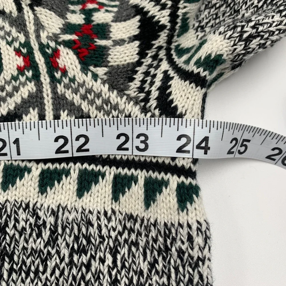 Chaps Mens Sweater XL Black Gray Fair Isle Geometric Mock Neck Button NWT Cotton